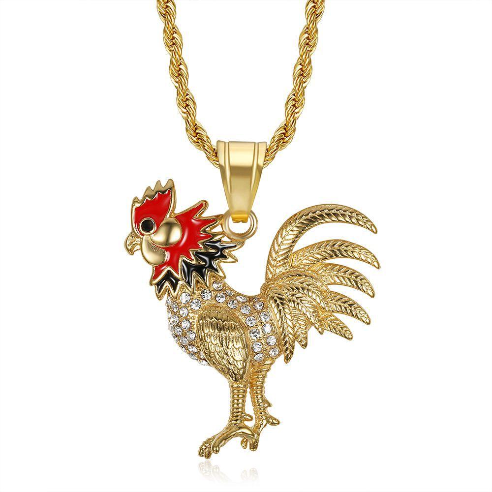 

Stainless Steel Titanium Hip Hop Bling Chicken Cock Animal Pendant Collar Chains Punk Necklace for Men Women Gift Jewelry 60CM