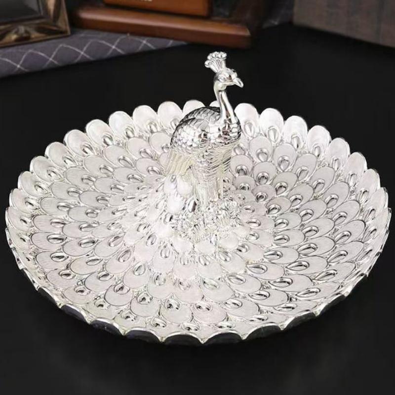 Circular Peacock Shape Tray Dried Fruit Box Living Room Snack Storage Candy Tray Plated Metal Fruit Stand Wedding Decoration