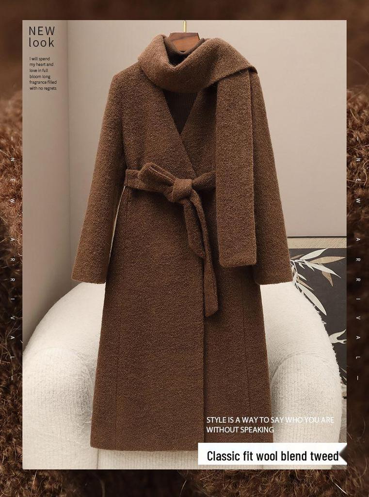 Limited Edition Spring Collection: Women's Wool Blend Double-Faced Coat with Scarf Collar