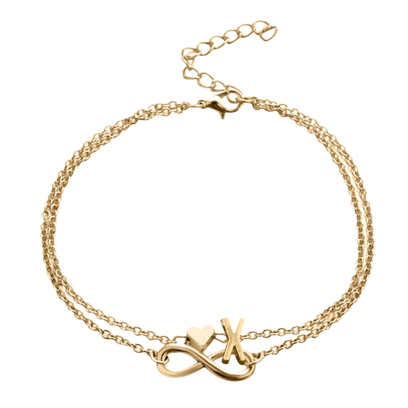 

Двойная цепочка для ног с буквами, бесконечная цепочка любви, женская цепочка для ног, летний подарок, пляжный подарок для мамы X золотой