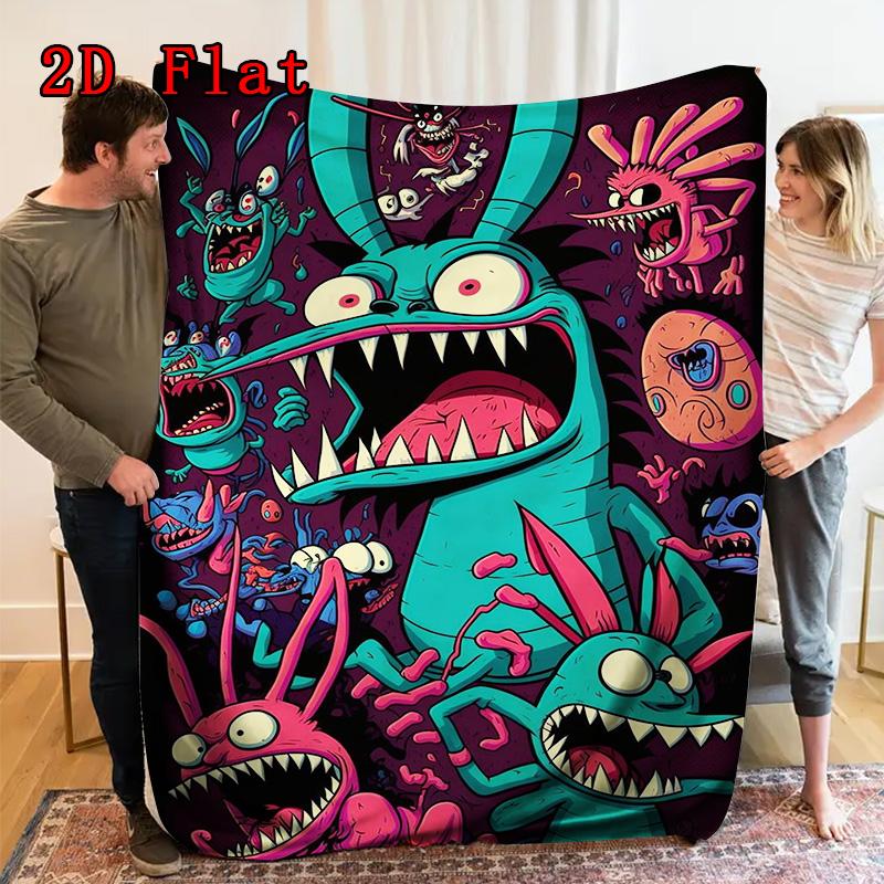 Colorful monster illustration 2D Flat Pattern Flannel Blanket High quality All Seasons Warmth and Comfort Perfect for Christmas Gifts.MMT0918347