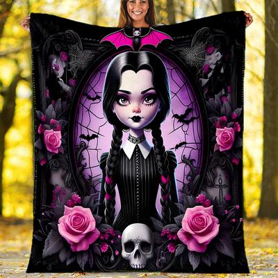 1pc Addams Family Wednesday3 Theme Blanket - Digital Print, Polyester, Cozy for All Seasons, Perfect for Outdoor, and Travel