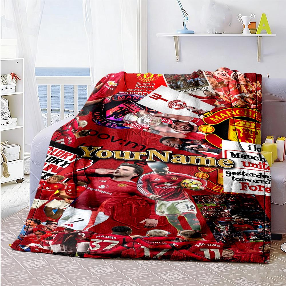 Manchester Customize Text Blanket Multi-purpose Personalized Blanket Soft Warm Cozy Versatile for Bed Sofa Chair Bedding Four Seasons Multipurpose