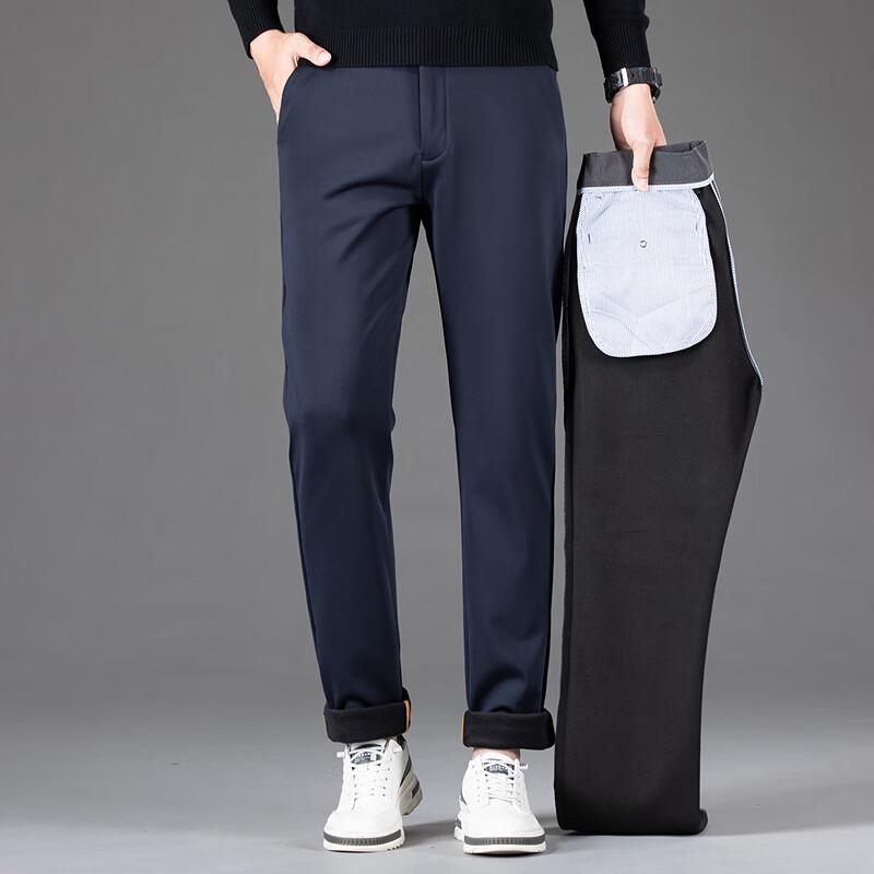 FAPAI Men's Winter Fleece-Lined Straight-Leg Business Dress Pants