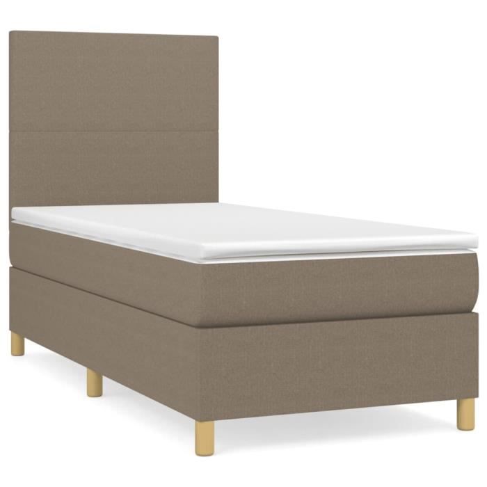 3142157 vidaXL Lit à sommier tapissier avec matelas Taupe 100x200 cm Tissu