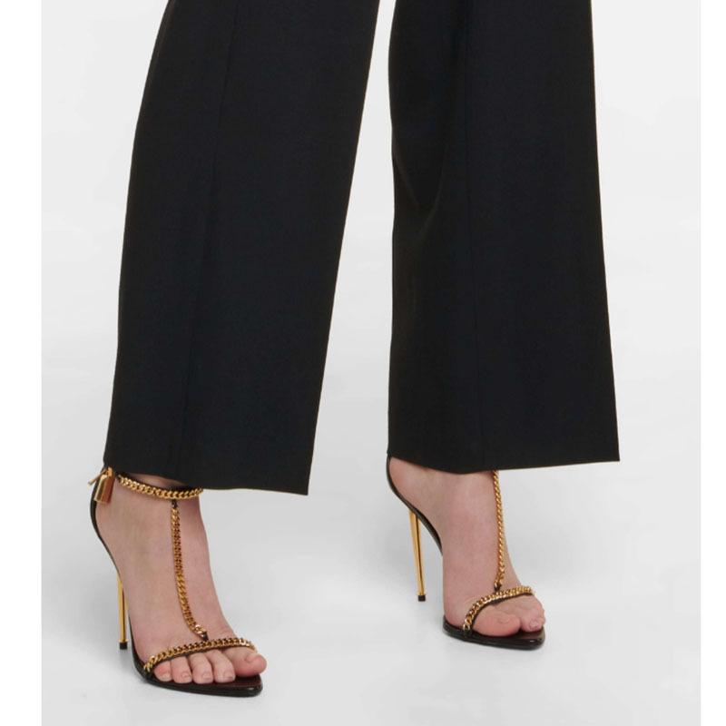 Divat Divat Minimalista Arany Lánc Lakat Magassarkú Szandál Európai Amerikai Szexi Vékony Sarok Nyitott Orr Fém Lánc Hegyes Magassarkú