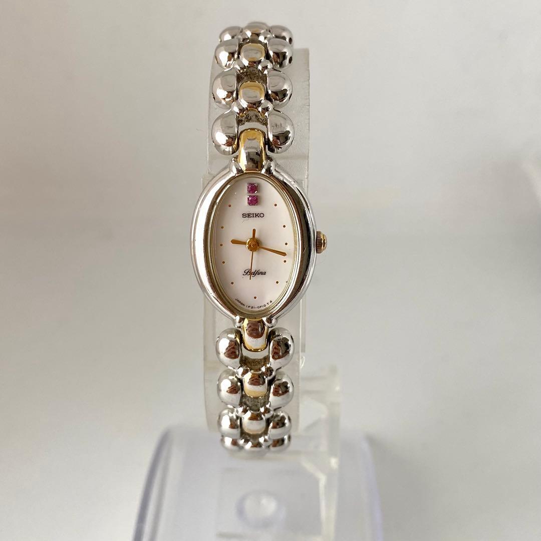 Operating SEIKO Belfina wristwatch oval combination color stone