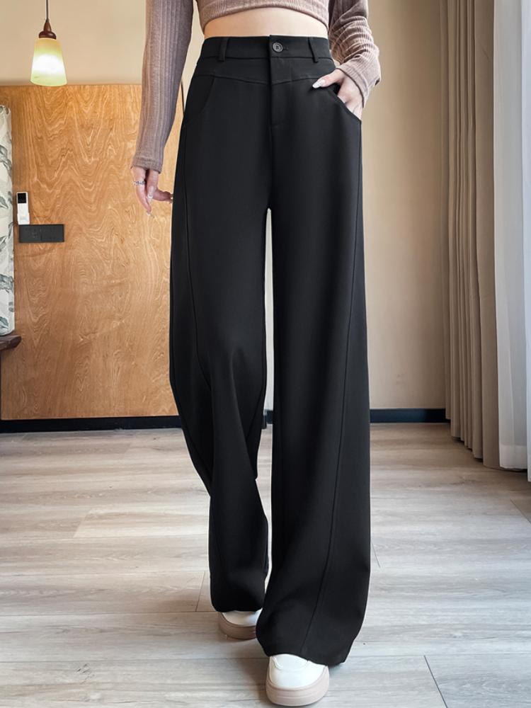 

2025 Весна Лето Элегантный Костюм Широкие Брюки Женские Новые Прямые Повседневные Брюки Швабры Узкие Брюки с Высокой Талией Драп Костюм XL чёрный