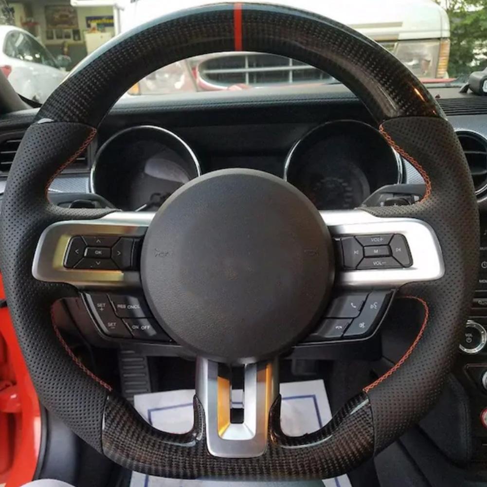 Carbon Fiber Steering Wheel Preforated Leather W/ Stitching Fit for Ford Mustang EcoBoost GT Shelby GT350 /GT350R 2018-2020