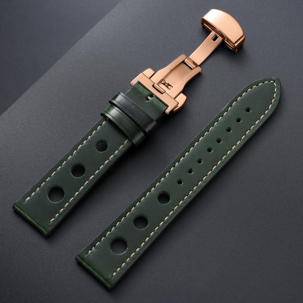 Genuine Cowhide Watchband for Omega Business Watch Band for Seiko 20mm 22mm Butterfly Buckle Stitching Brown Strap for Men Women