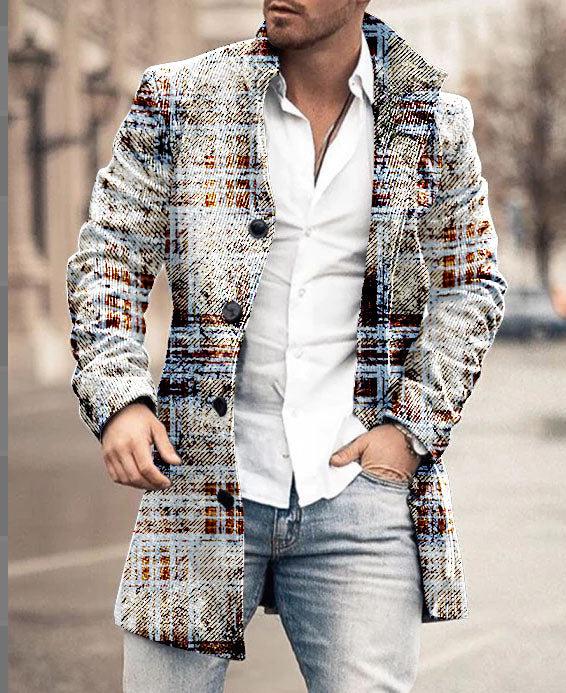 Men's Woolen Mid-Length Digital Print Coat - Autumn/Winter Collection
