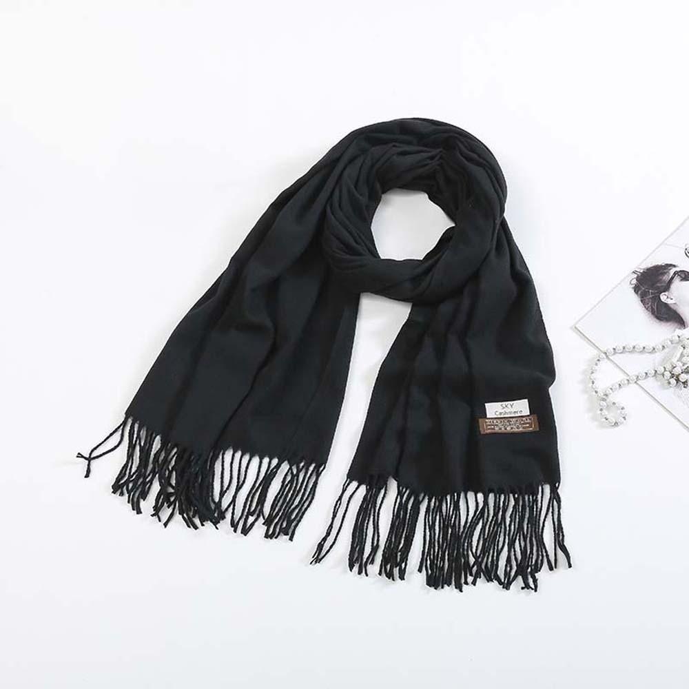 Windproof Solid Color Shawl Soft Long Neckscarf with Tassel Cold-proof Classic Wool Scarf  Women