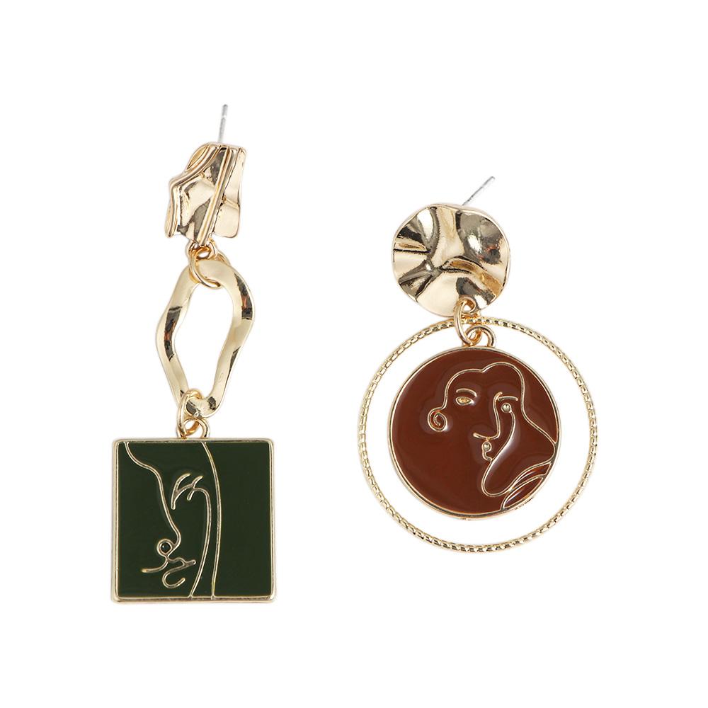 

Exaggerated Abstract Face Asymmetric Square Circle Hip-hop Girl Party Jewelry Pendant Earrings Punk Female Students Women s