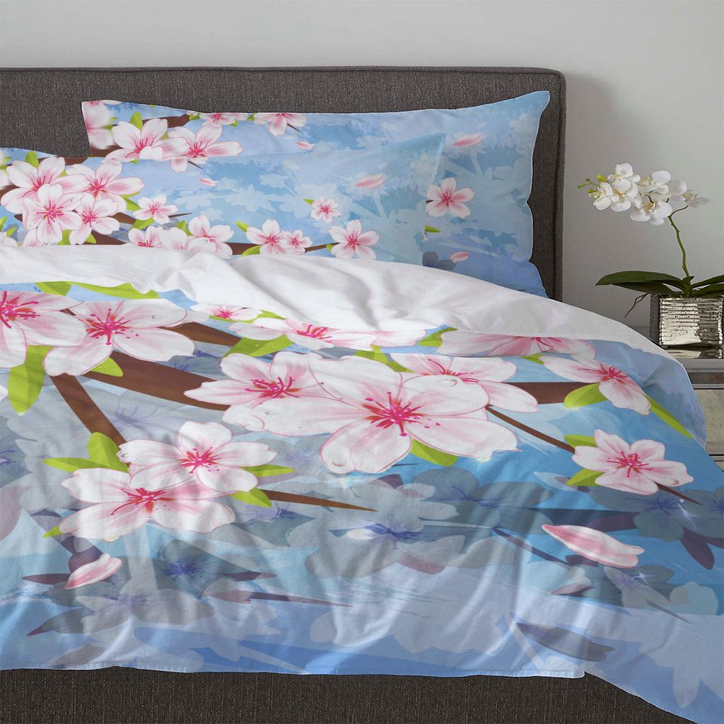 Pink Flower Peach Blossom Duvet Cover With Pillow Case Custom 3Pcs Bedding Set Quilt Cover Double Bed Home Textile