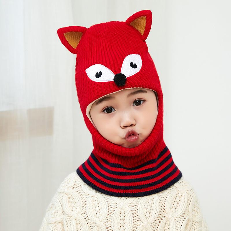 Children's Hats Autumn and Winter Girls Fleece Ear Protection Scarf Baby Winter Windproof Face Protection Integrated Wool Hat