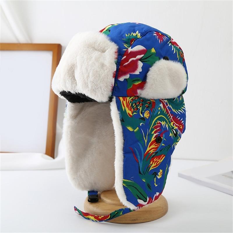 Ethnic Warm Hat Trapper Hat Stylish Floral Caps Warm Hat Ushanka Hat for Outdoor Winter Mask for Skiing Camping Hiking