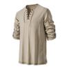 Men's Vintage Lace-Up T-Shirt Long Sleeve Henry Collar Top Spring Autumn Solid Color Tee Shirt for Daily Wear Performances Cosplay