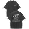 T-shirt casual da uomo taglia europea locale "Gesù è morto per me, ora vivo per lui", T-shirt con motivo vintage di fede, abbigliamento con messaggio religioso