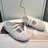 Woven Hollow Mary Jane Sandals Women's 2025 Summer New Mesh Breathable Velcro Shallow Mouth One Pedal Single Shoes