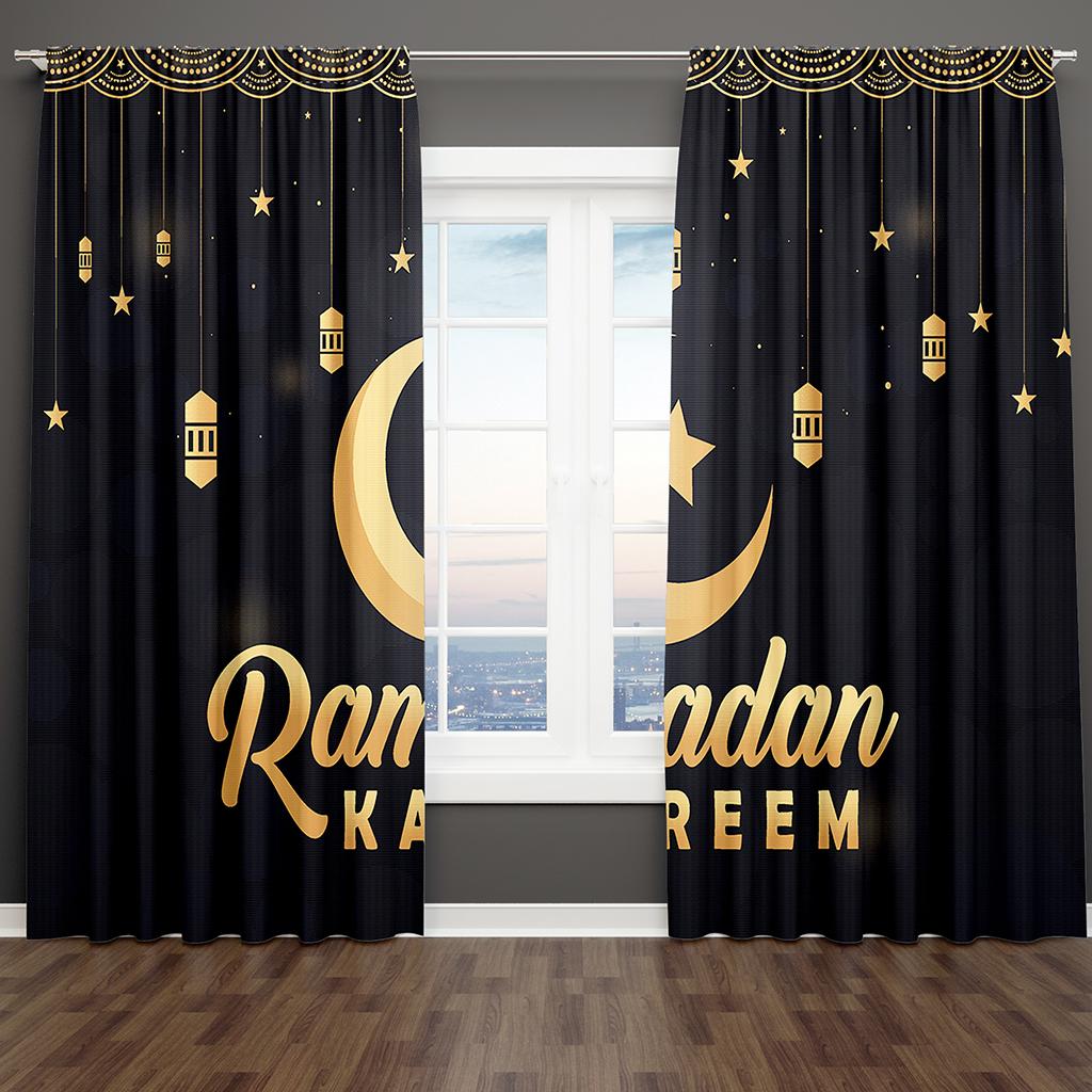 2 ks Zlaté Světlo Luxusní Tmavě Červené Ramadan Kareem Okenní Závěsy Pro Dětskou Ložnici Obývací Pokoj Koupelnu Kuchyňské Dveře Domácí Dekorace