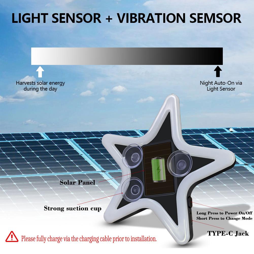Solar Charging LED Car Window Lights Star Shaped Sparkling Mood Lights Neon Lights Car Interior Light Window Glowing Decoration