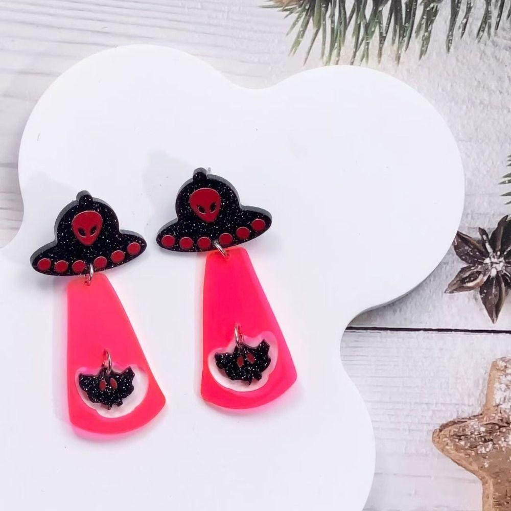 1 Pair UFO Halloween Earrings Acrylic Pumpkin Dangle Earrings Aesthetic Cute Ghost Ear Studs Unisex