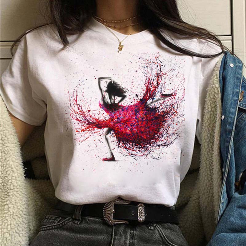 Women Tshirt Casual Dancing Ballet O-Neck Summer Harajuku Vintage Tops Camisas Mujer