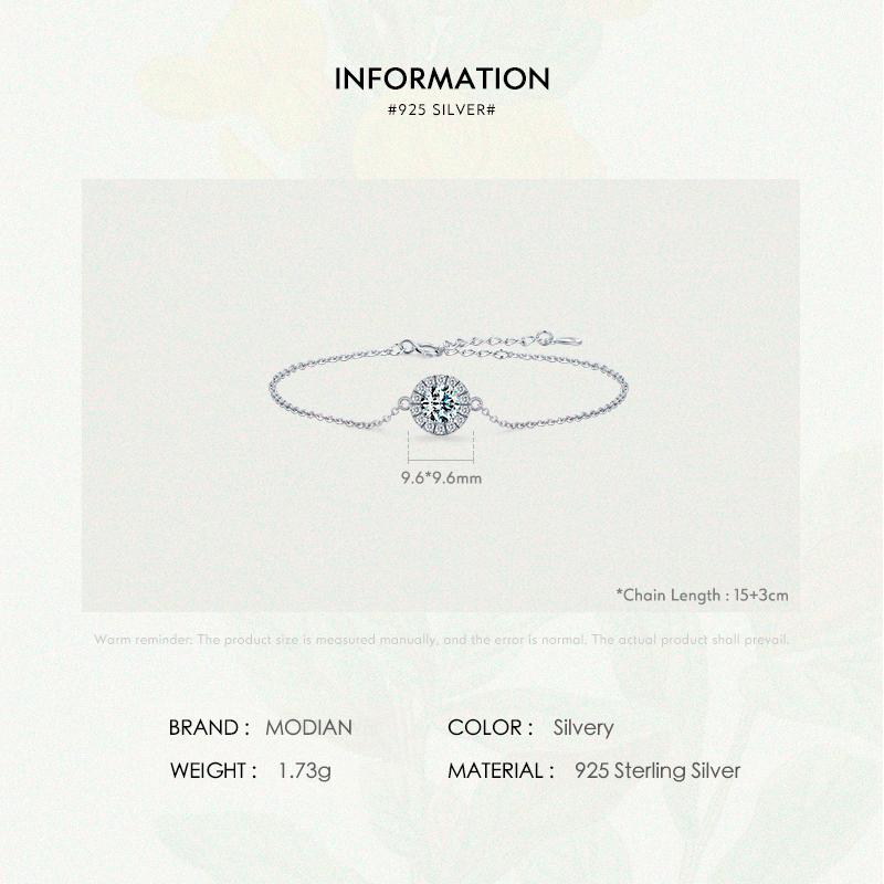 MODIAN 925 Sterling Silver Luxury 1CT Sparkling Clear CZ Link Chain Charm Bracelet For Women Wedding Engagement Jewelry