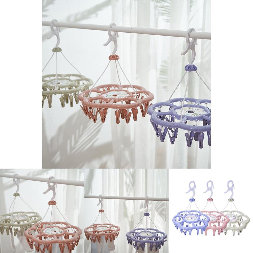 Portable Round Clothes Drying Rack With Multiple Clips Ideal For Indoor Use