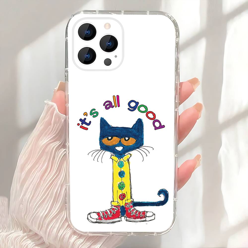 

P-Pete Cat Cute Phone Case For iPhone 17,16,15,14,13,12,11 Pro,Max,Plus,X,XS,XR,SE4,E Mini Transparent Soft Cover iPhone13