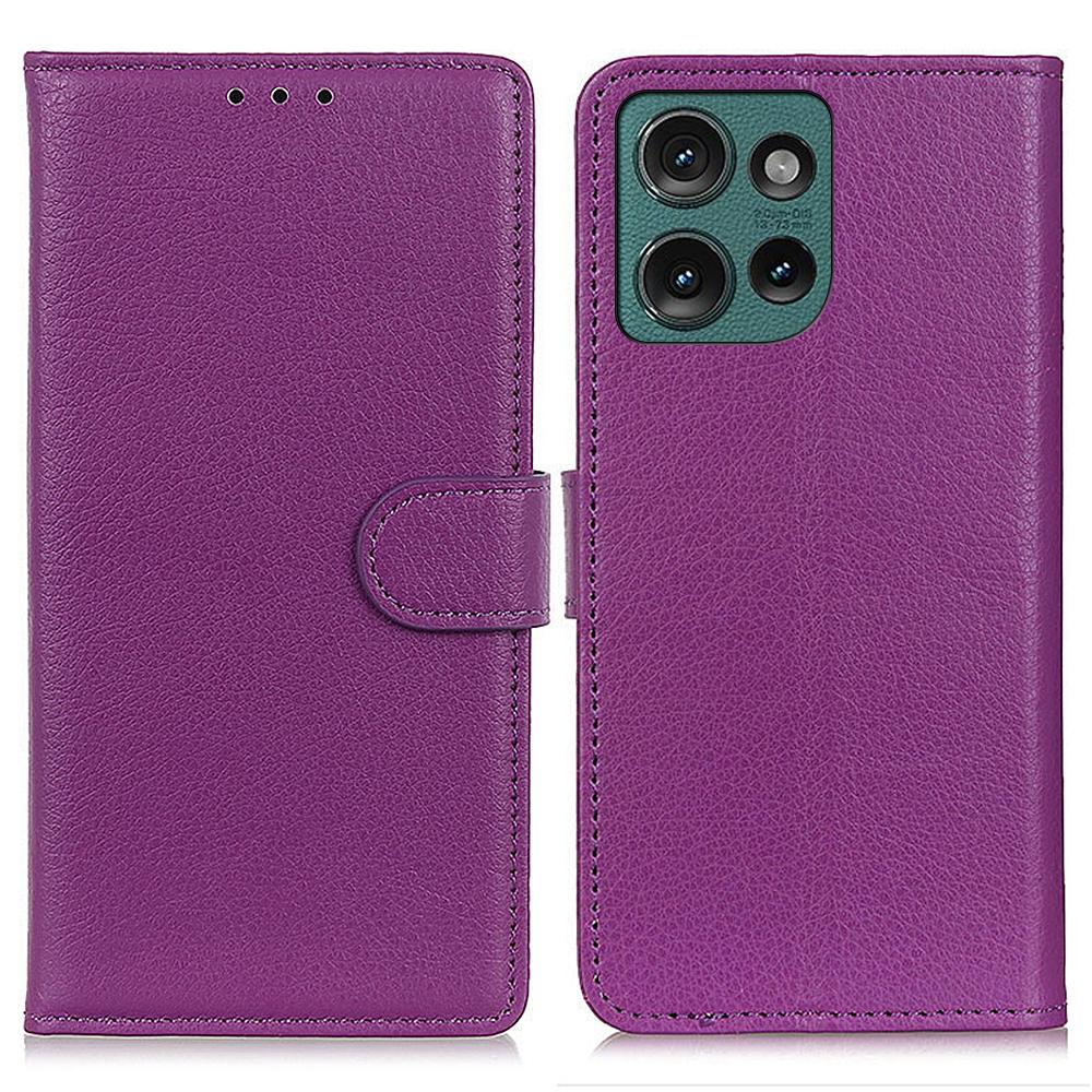 

Для Motorola Edge 50 5G Чехол-кошелек Кожаный чехол для телефона с текстурой личи Purple