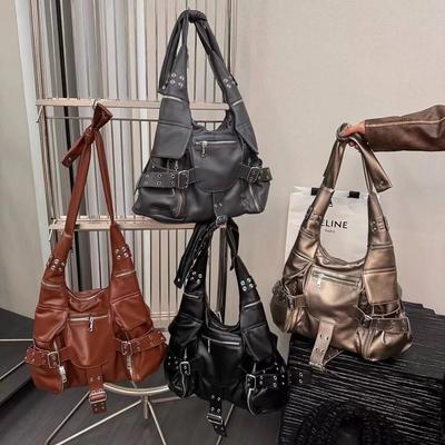 Women's PU Leather Bags and Luxury Bags Designer Tassel Stud Motorcycle Bag