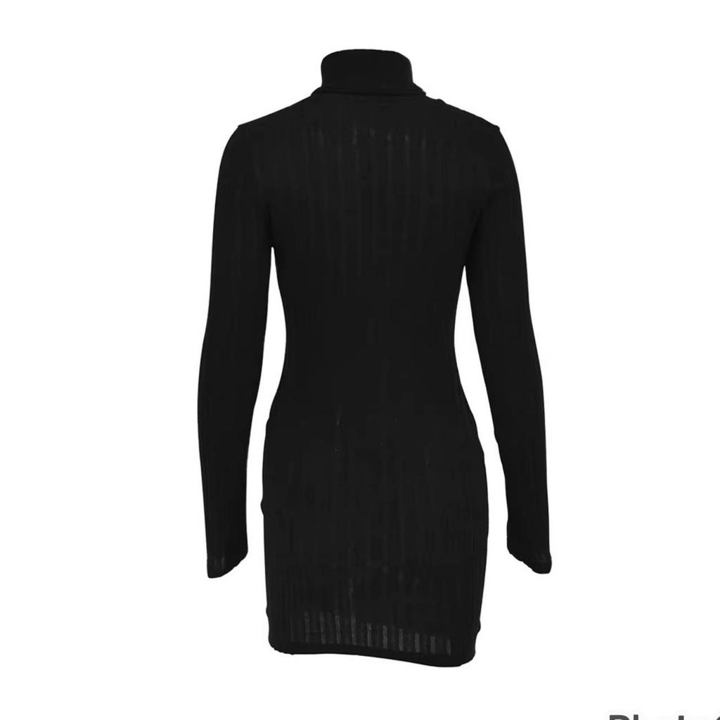 Sexy Mini Dress Women Autumn Solid Turtleneck Long Sleeve Sheath Dress Clubwear Partywear Elegant Bodycon Female
