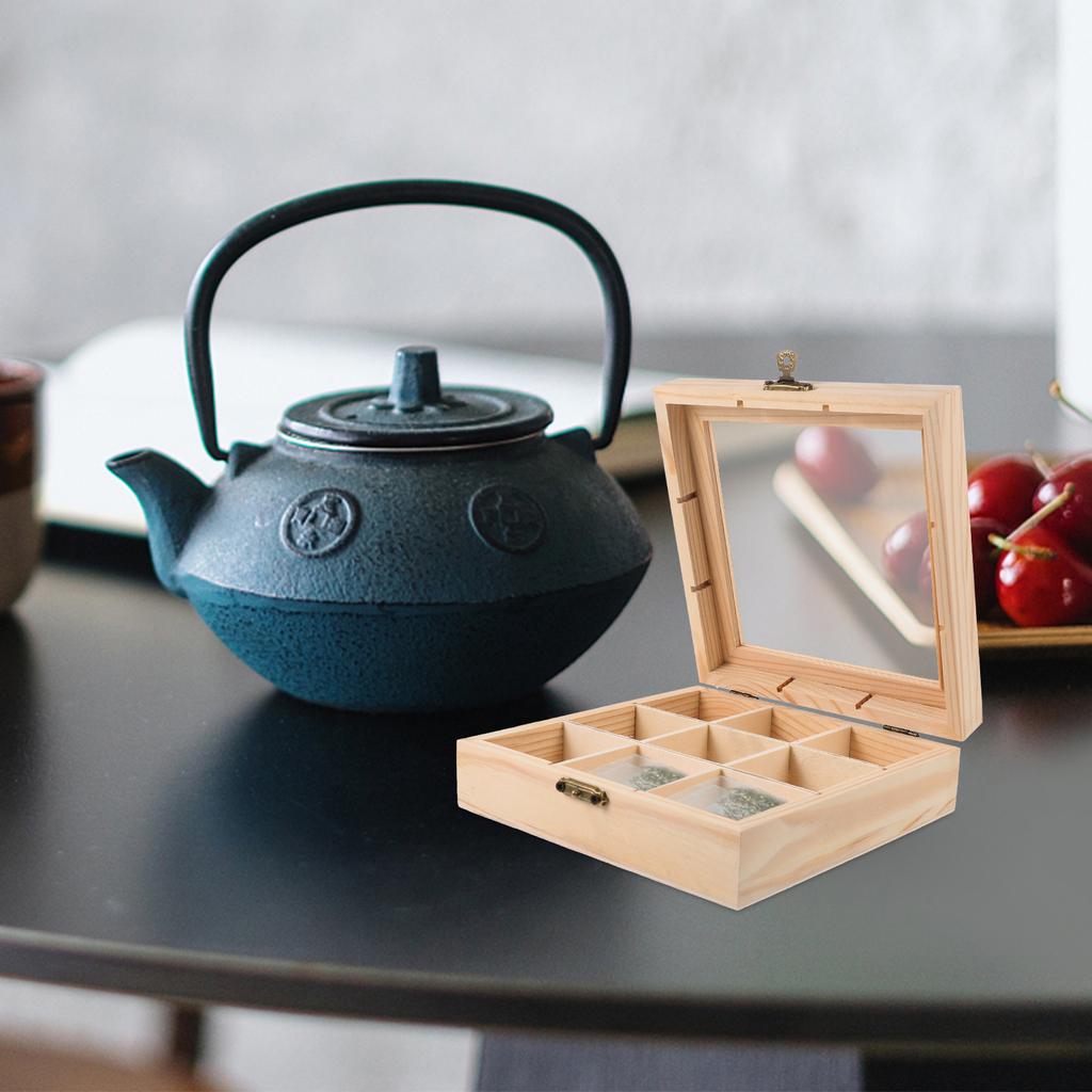Wooden Tea Box 9 Grids Multifunctional Tea Storage Box 14.5X14.5X5cm Home Tea Bag Storage Boxes Holder Organizer For Jewelry
