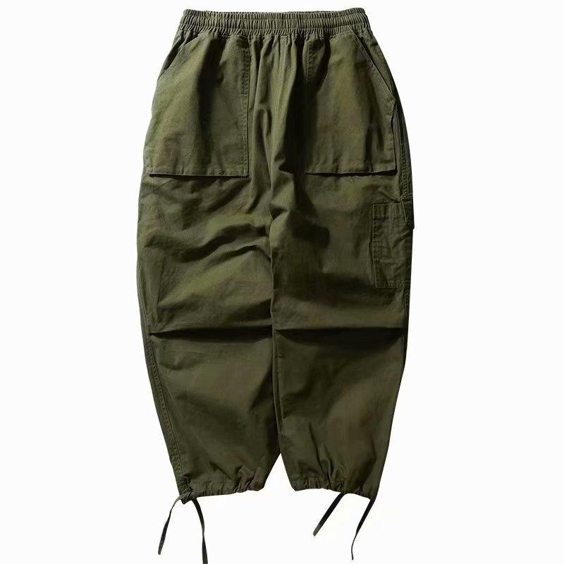 Japanese Style Cotton Cargo Pants Trendy Brand Loose Fit Wide Leg Drawstring Ankle Pants Men Casual