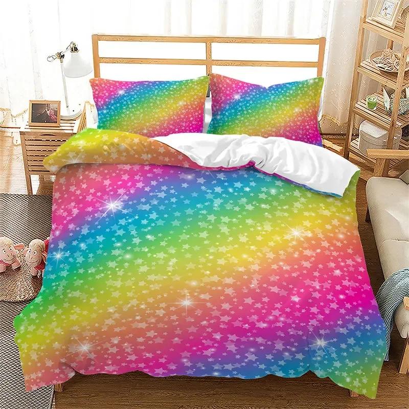 Copripiumino Sfumato Arcobaleno Set Biancheria da Letto Queen Cielo Stellato Colorato Copripiumino Geometrico Astratto in Microfibra con Federe