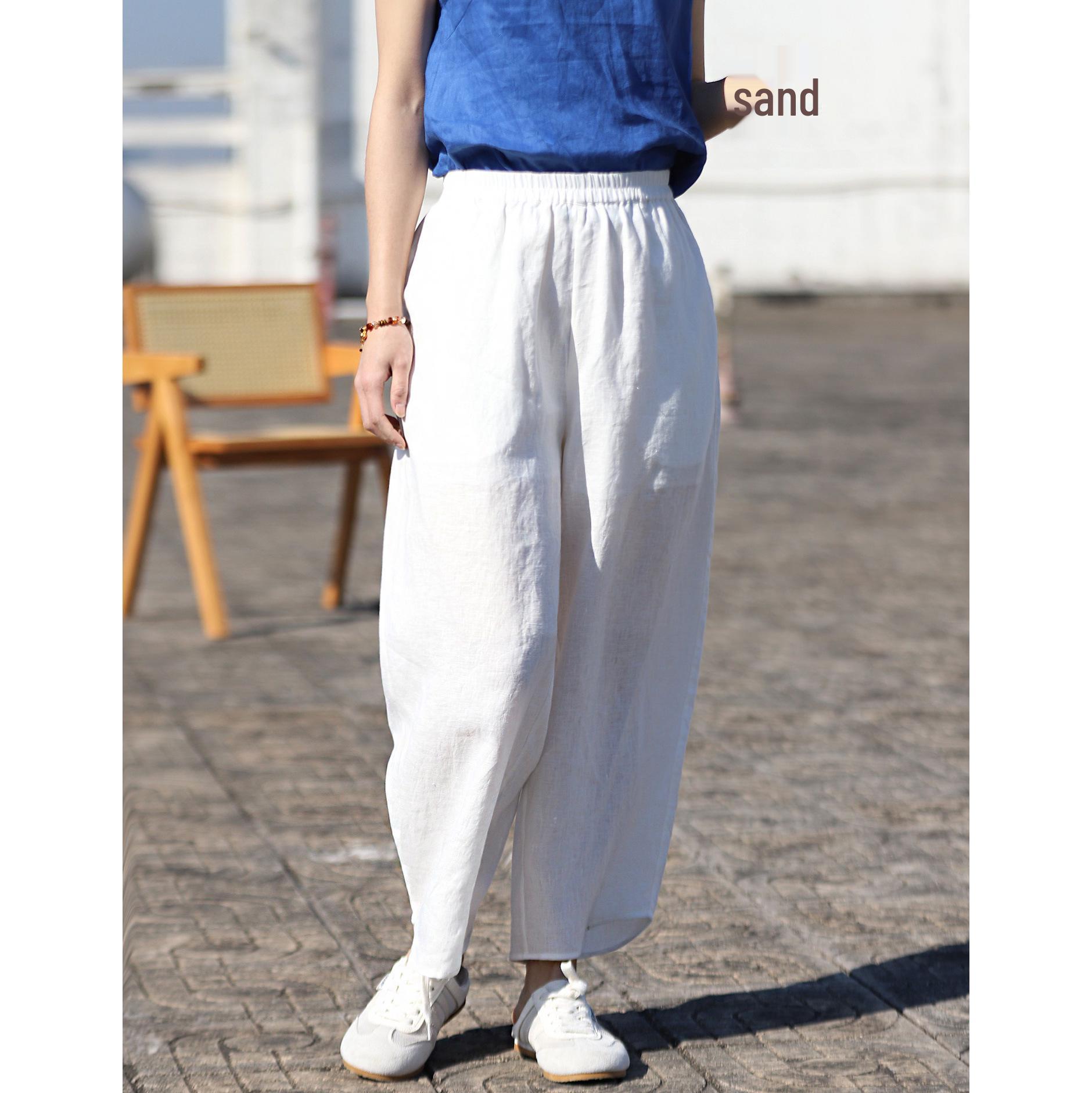 Women s High-Waisted Linen Balloon Pants - Solid Color, Loose Fit, Spring/Summer 2026 Medium