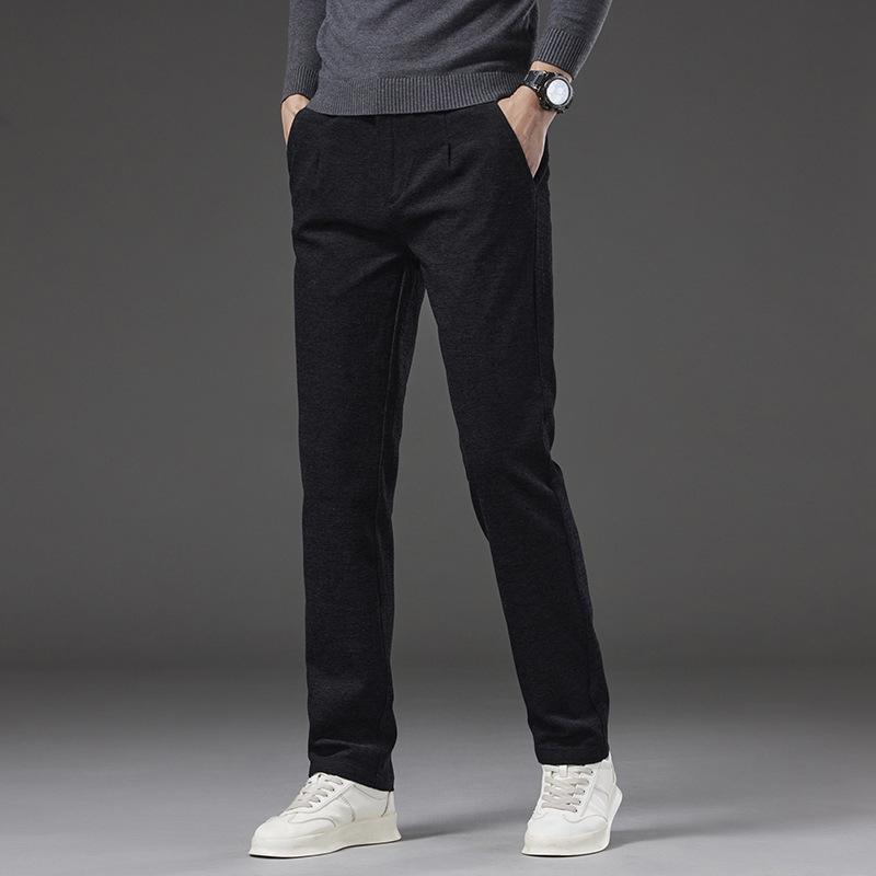 Pantaloni bărbătești de iarnă din lână șenilă elastici business casual - Antirid, fără călcare, calzi, groși și drepți.