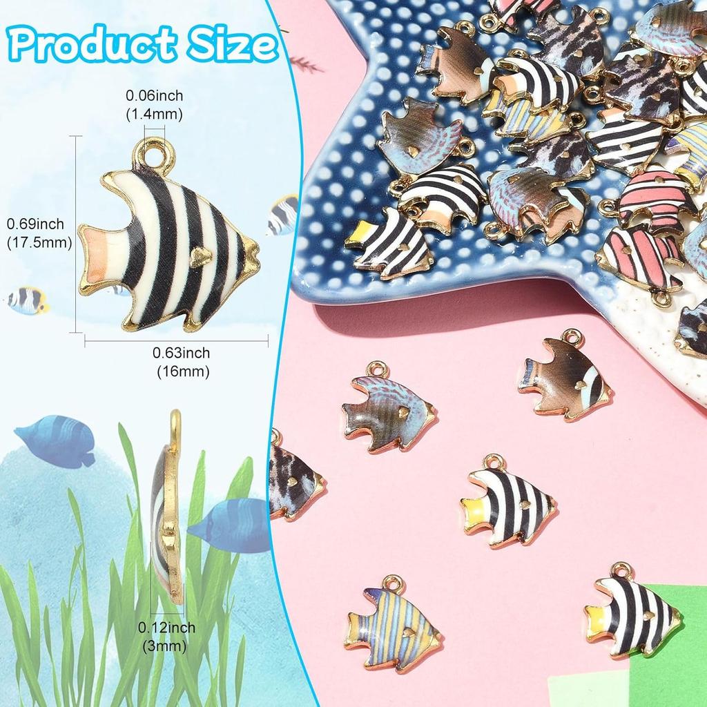 DanLingJewelry 35Pcs 7 Styles Enamel Fish Charms Flower Printed Ocean Animal Charms Tropical Fish Enamel Charm Pendants for Jewelry Making