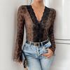 YYFS Women's Fashion Casual Leopard Print Spring Fall Long Sleeve V-Neck Bodysuits