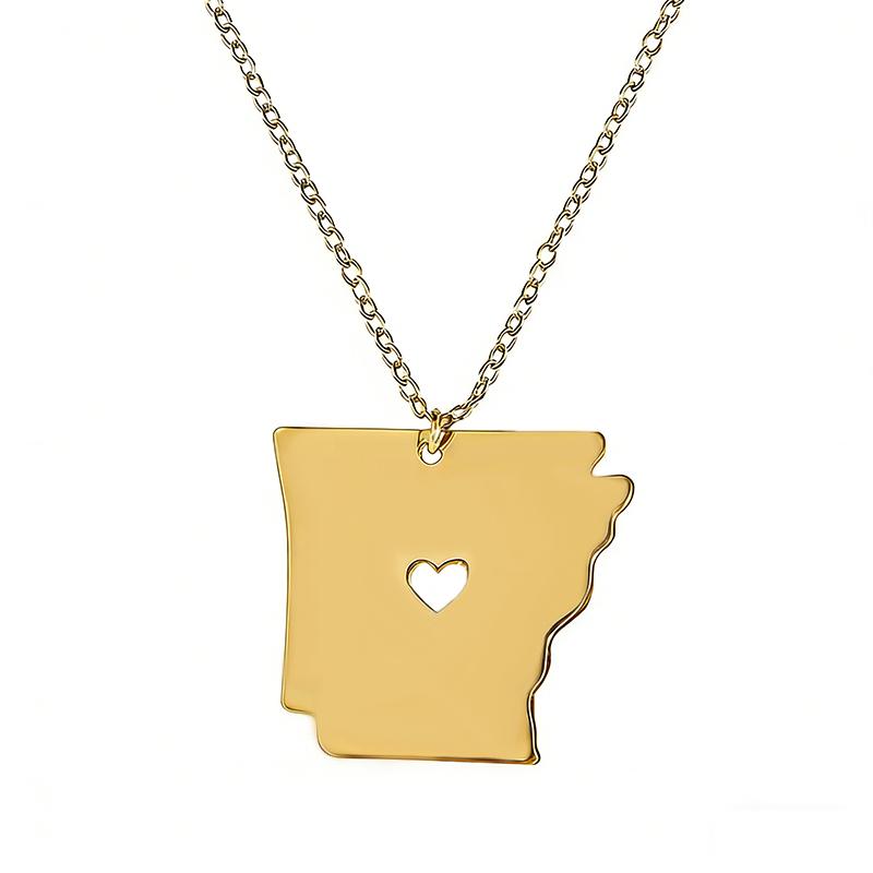 Silver Color Stainless Steel Arkansas Map Pendant Necklace For Women Men United States Map Jewelry золотой