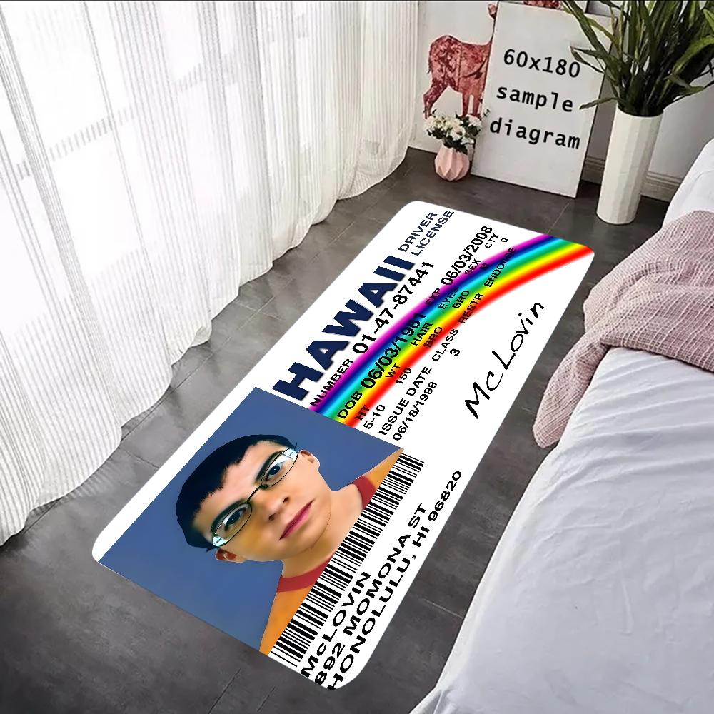 

Mclovin id card superbad geek Floor Mat Graphic Printed Flannel Doormats for Bathroom Kitchen Entrance Carpet Home Decor 40X60cm