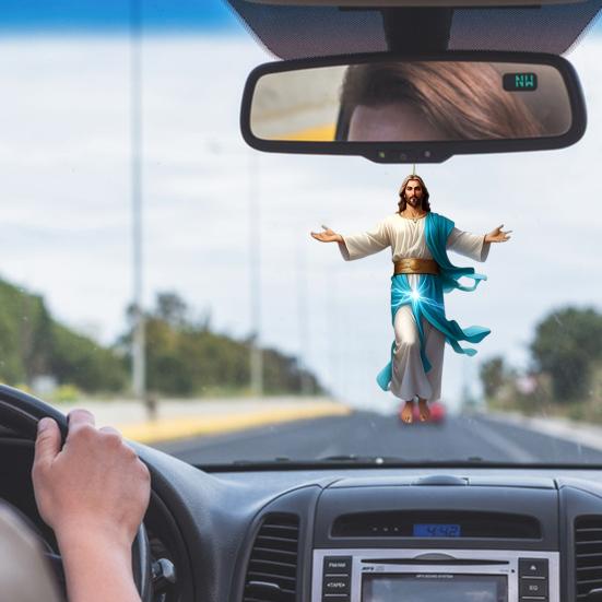 Yousheng 2D Acrylic Jesus Christ Ornament Car Rearview Mirror Hanging Decor Auto Interior Religious Gift for Christian Retro Faith Accessories