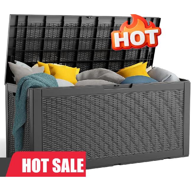 100 Gallon Resin Deck Box, Lockable Patio Outdoor Storage Box for Furniture, Garden Tools and Tools Storage, Waterproof Outside
