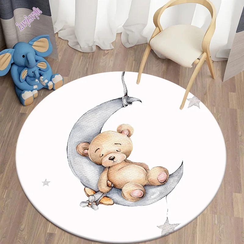 

Cartoon Bear Balloon Round Carpet Kawaii Anti-Slip Polyester Rug for Kids Living Room Floor Mat Soft Play Mat Diameter 40cm