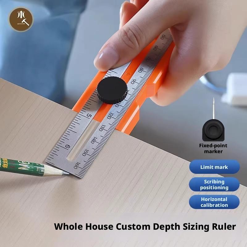 Multifunctional Angle Ruler, Precision Woodworking Protractor Level Measure Tool For Carpenter, 90/45 Degree With Depth Gauge