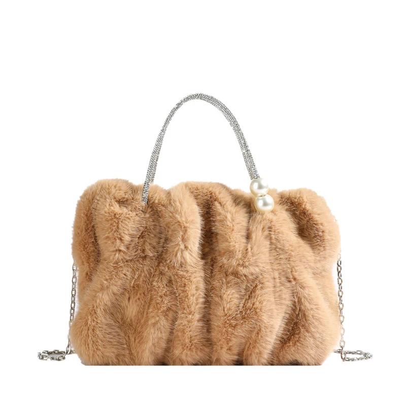 Exquisite square velvet high-quality fur sense luxury new shoulder bags for women simple