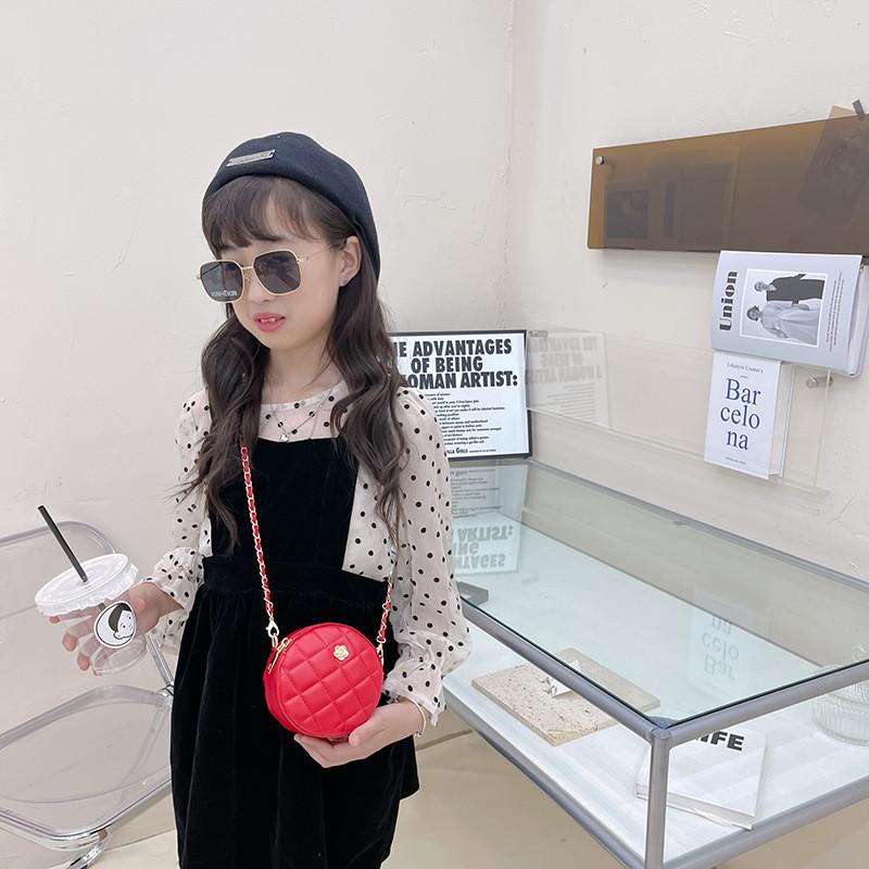 Pattern Ling Grid Fashion Girls Crossbody Bag Stylish Chain Coin Purse Bag Round