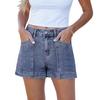 New, Denim Blue Shorts, Front Pocket Sticker Loan Denim Shorts