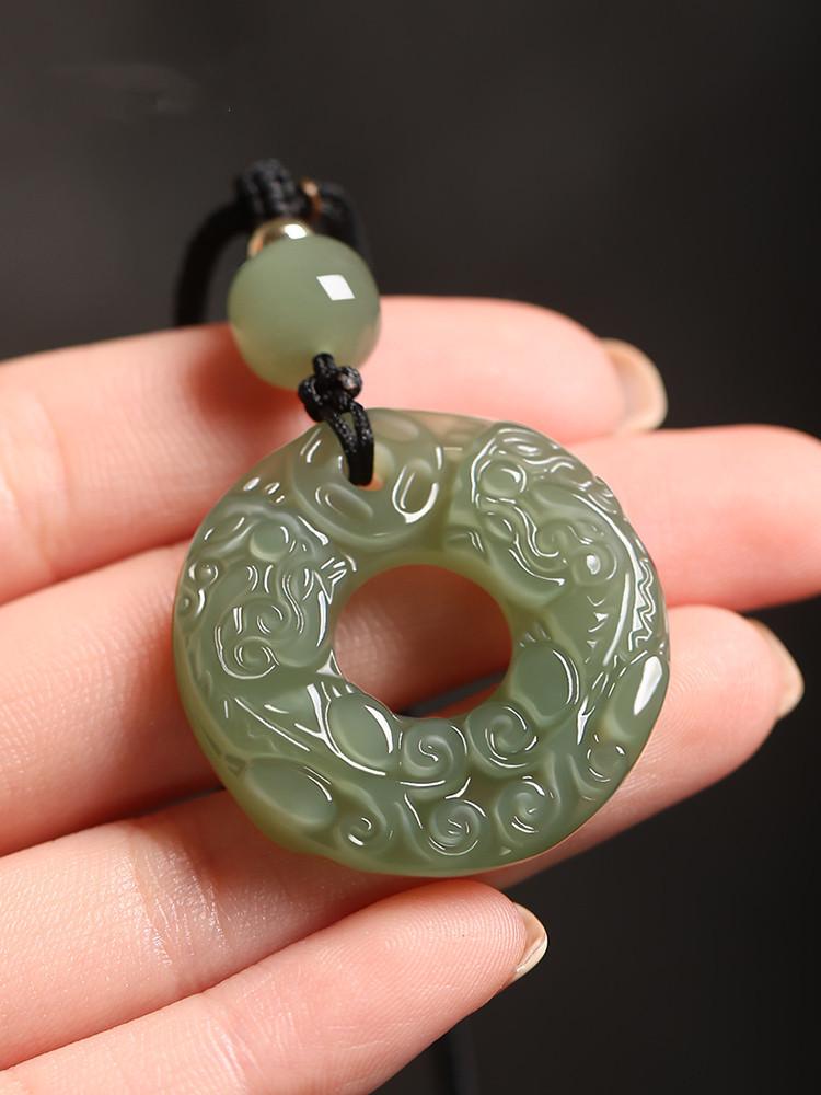 Natural Hetian Jade Pixiu Pendant, Unisex Lake Water Green Double Pixiu Peace Buckle, Certificate Included